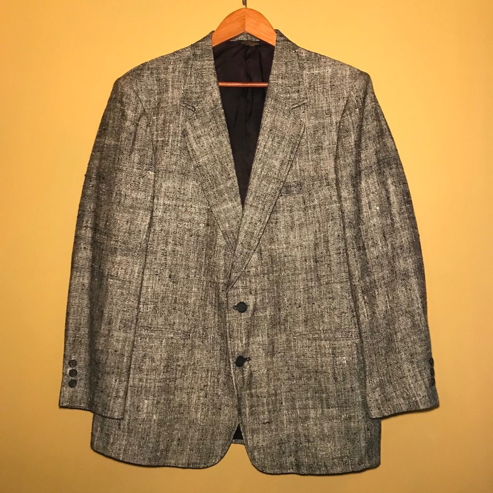 Arnie 100% Silk Vintage 80s Sport Coat Jacket Textured Gray‎ USA Mens Size: 42R